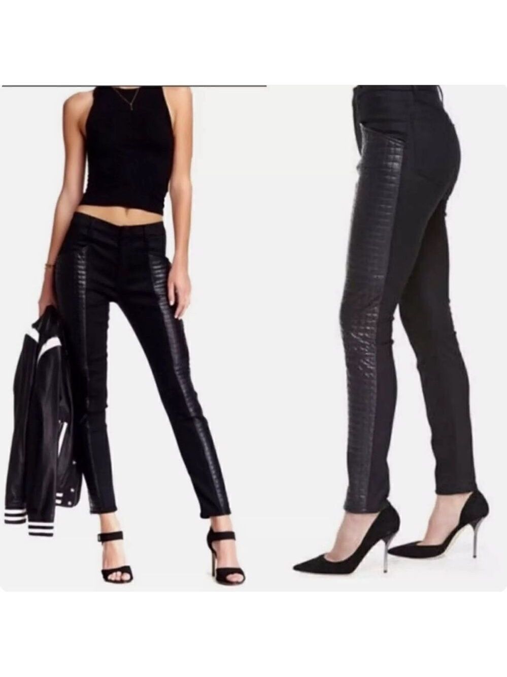 7 For All Mankind Quilted Lambskin Leather Front Skinny High Waist Pants
